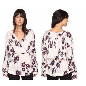 Free People Tuscan Dreams Floral Tunic Boho Peasant Style Size Large Rayon